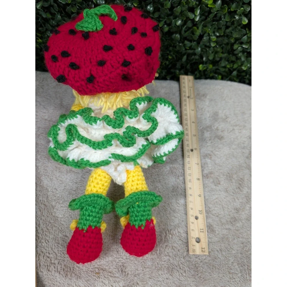 Handmade Crochet Strawberry Shortcake Inspired Doll Red Green Yellow Vinyl‎ Face